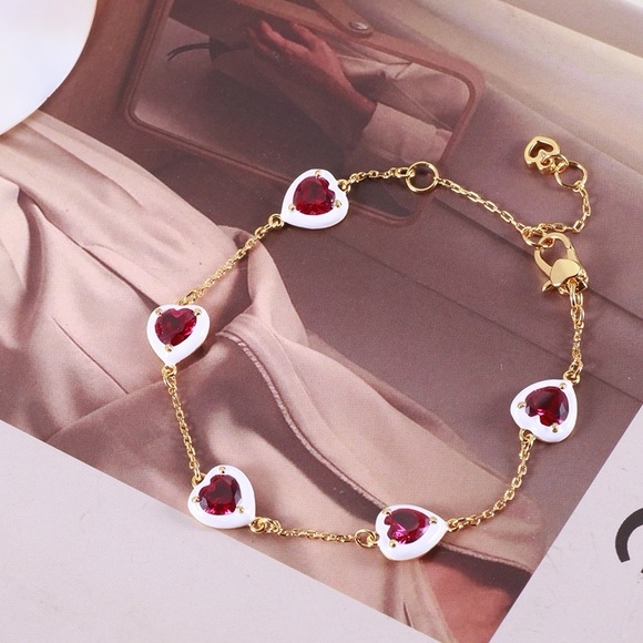 Kate spade Sweetheart Line Red Cubic Zirconia and Resin Heart Bracelet NWT - Picture 4 of 12